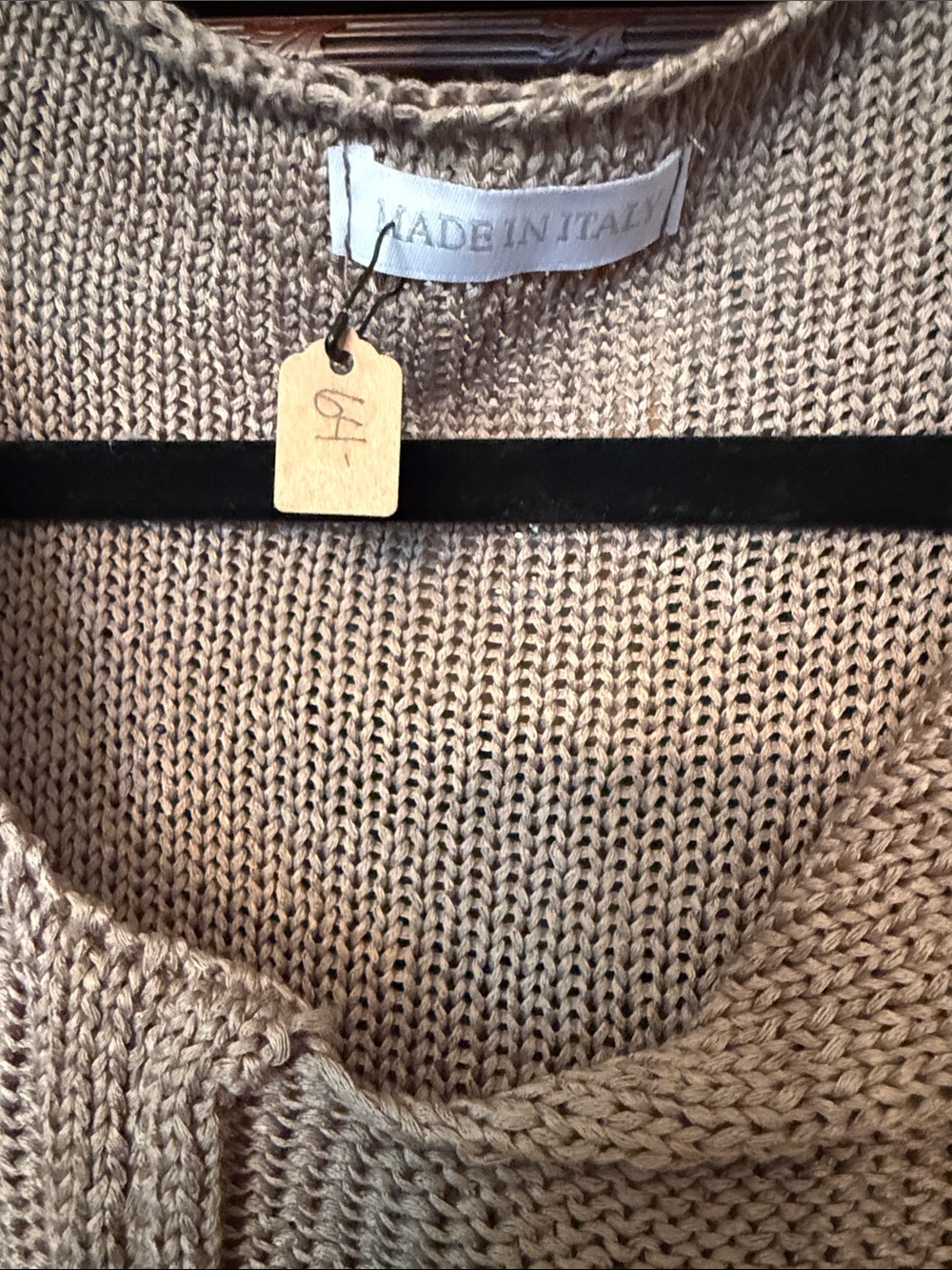 Light Beige Scoop Neck Knit Sweater - Made in Italy